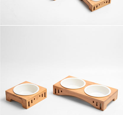 Bamboo Wood Arch Design Pet Bowl
