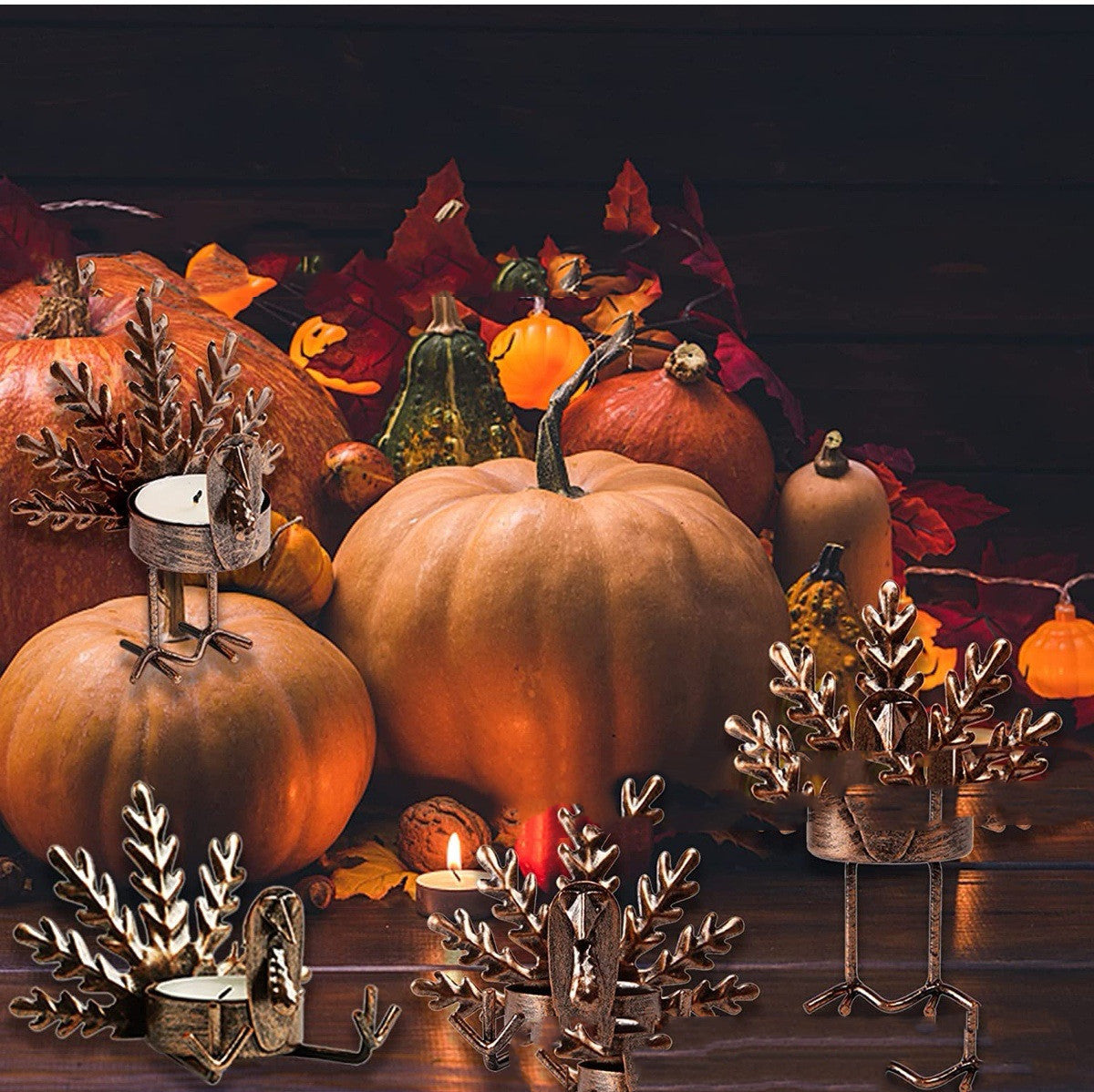 Retro Metal Turkey Candlestick Thanksgiving Desktop Decoration Candle Holder