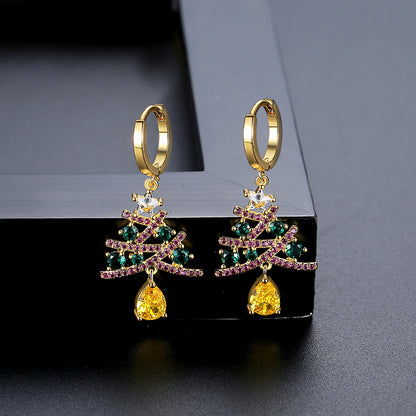 Christmas Tree With Colorful Rhinestones Personality Shining Earrings