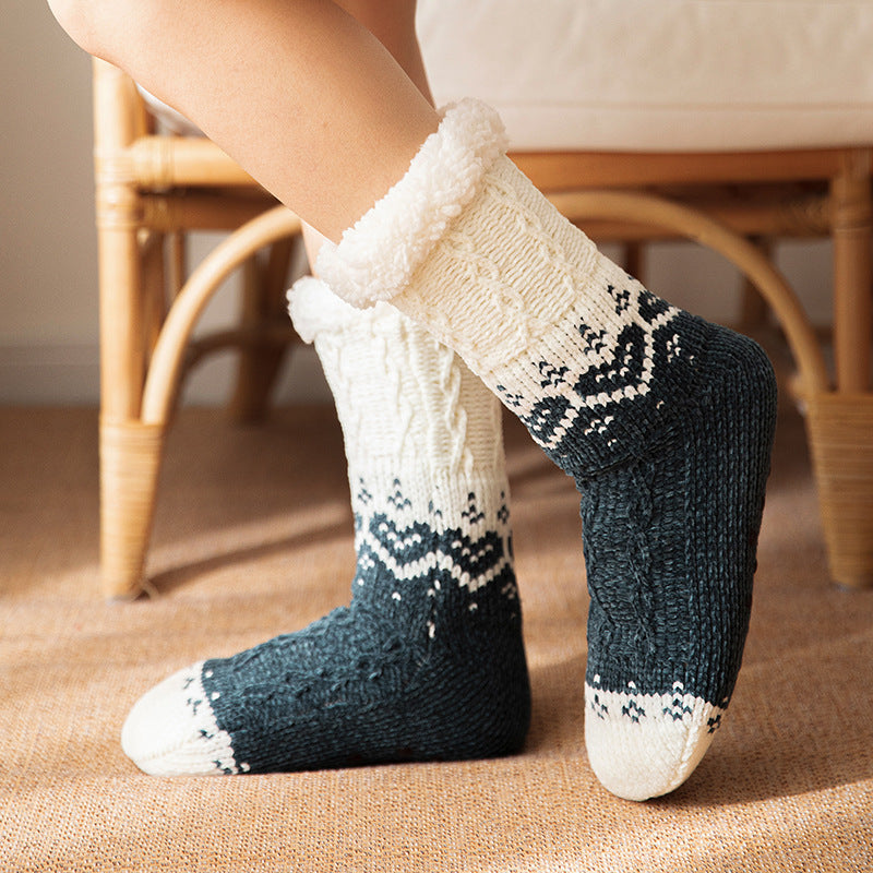 Love Knitted Plush Floor Socks Winter Warm Non-slip Carpet Socks
