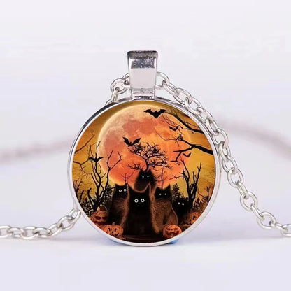 Halloween Round Pumpkin Ghost Bat Necklace