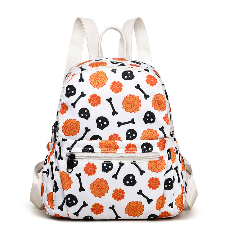 Halloween Skull Print Waterproof Large Capacity Zipper Multi-pocket Backpack