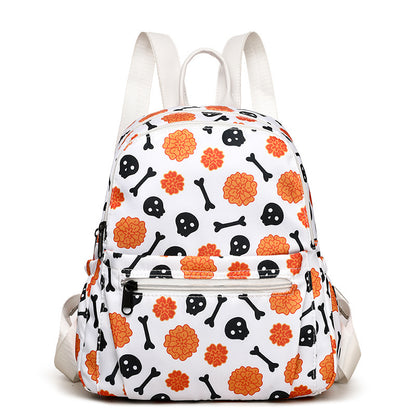 Halloween Skull Print Waterproof Large Capacity Zipper Multi-pocket Backpack