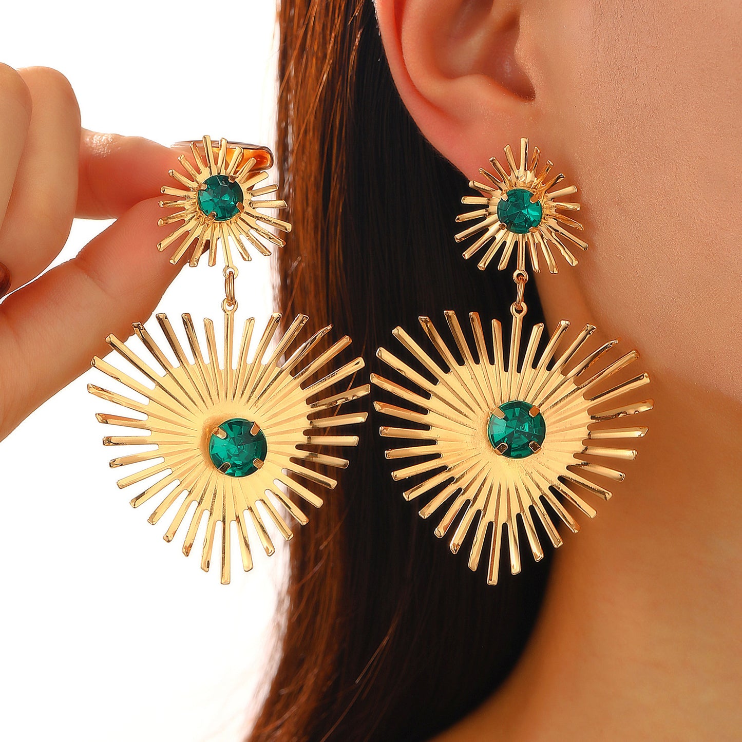 Bohemian Sunflower Heart-shaped Earrings With Rhinestone