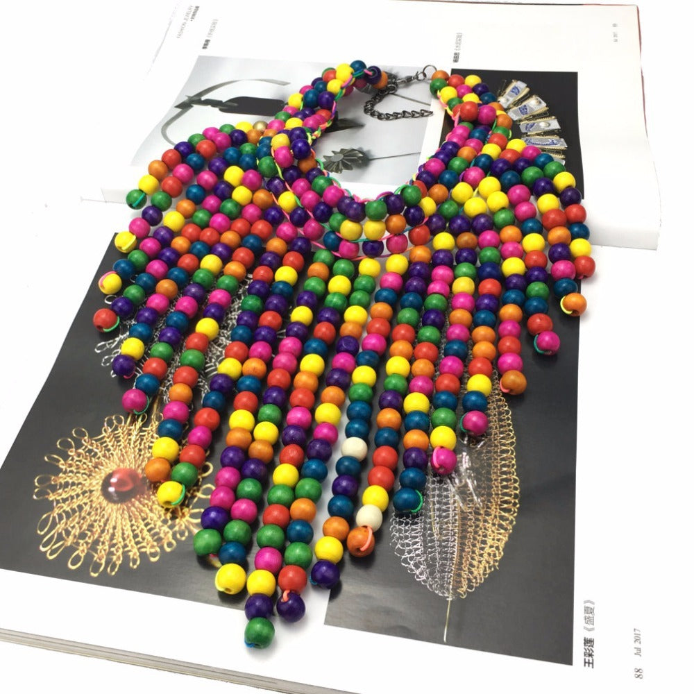 Bohemian Multi-layer Color Wooden Bead Necklace
