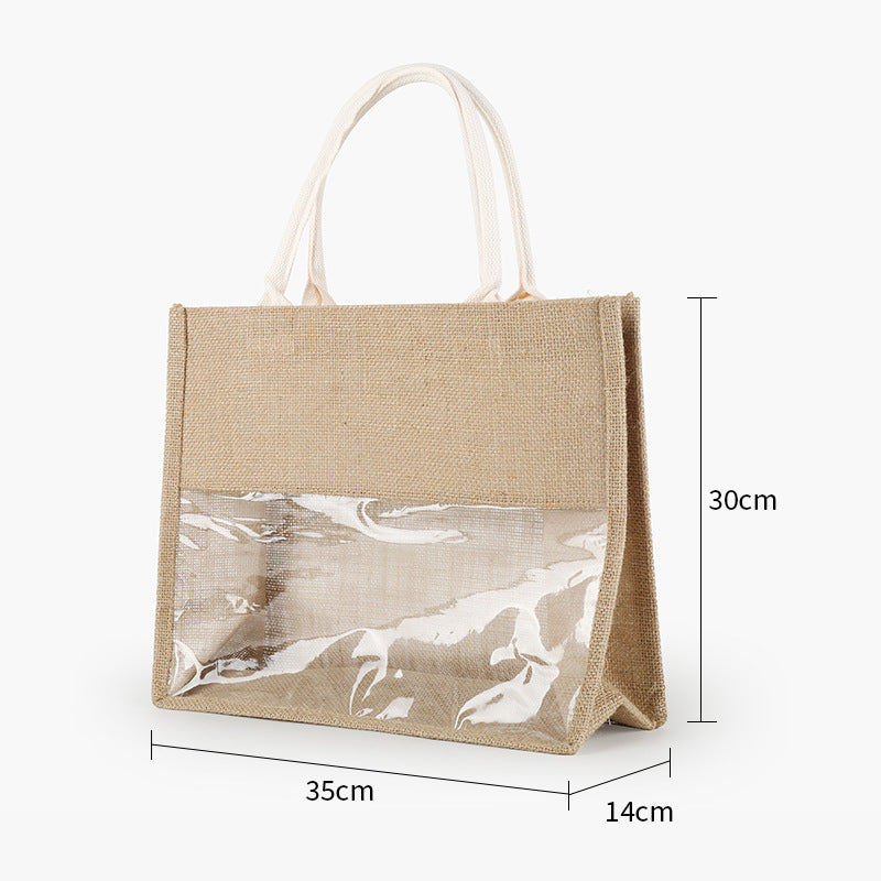 Retro Linen Transparent Large-capacity Handbag