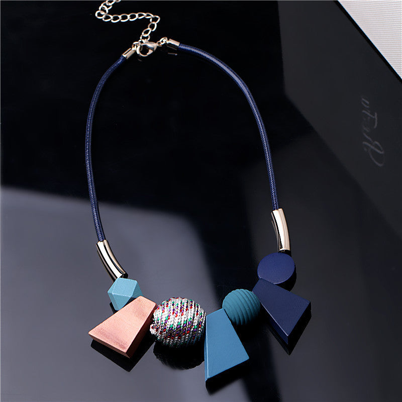 Large Wooden Beads Geometric Pendant Colorful Necklaces