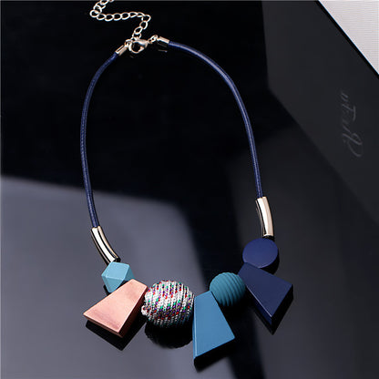 Large Wooden Beads Geometric Pendant Colorful Necklaces