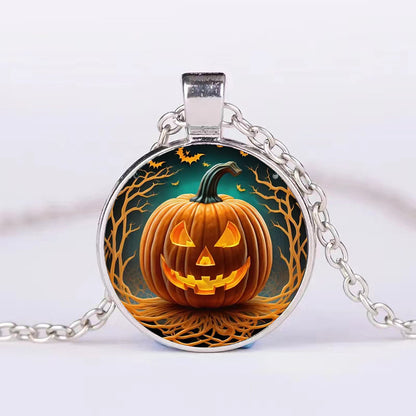 Halloween Round Pumpkin Ghost Bat Necklace