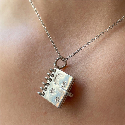 Openable Love Book-shaped Necklace With Stars Moon And Letters Engraved