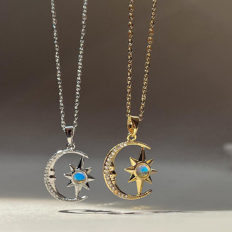 Fashion Moon Star Zircon Pendant Necklace