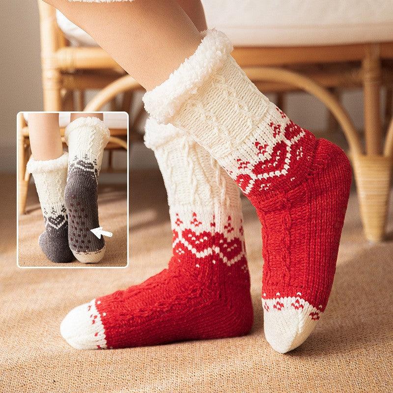 Love Knitted Plush Floor Socks Winter Warm Non-slip Carpet Socks