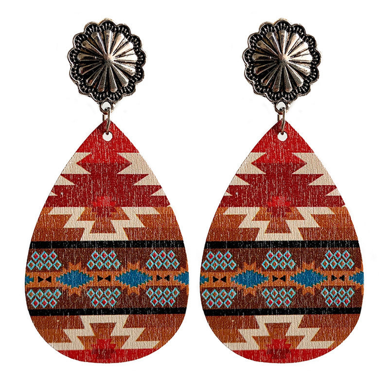 Women's Fashion Retro Geometric Wooden Earrings