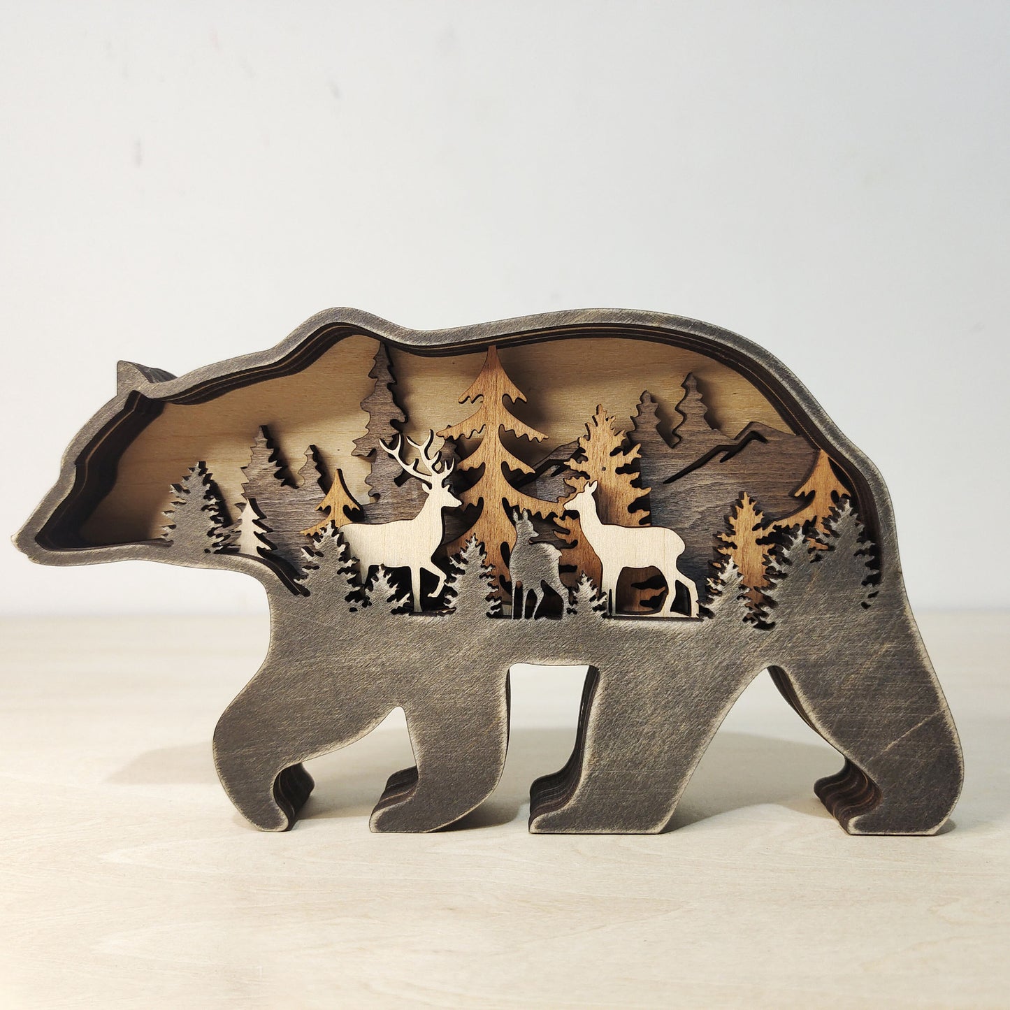 Christmas Decoration Wooden Animal Carving Wall Hanging Sculpture