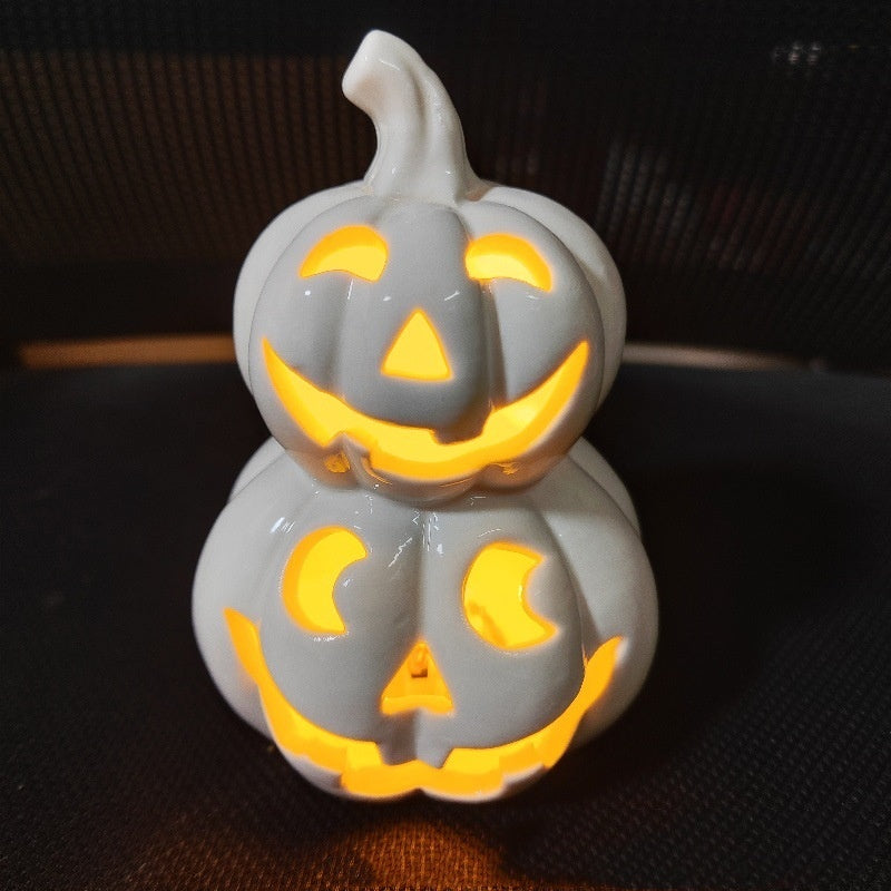 Halloween Ceramic Luminous Skull Pumpkin Lamp