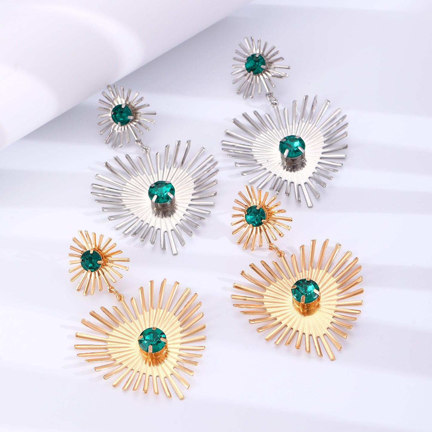 Bohemian Sunflower Heart-shaped Earrings With Rhinestone