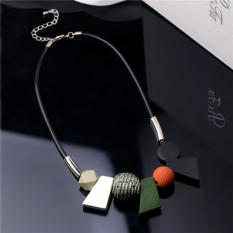Large Wooden Beads Geometric Pendant Colorful Necklaces