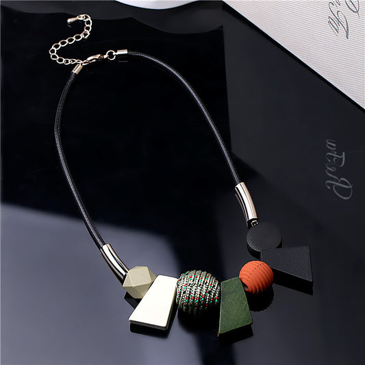 Large Wooden Beads Geometric Pendant Colorful Necklaces