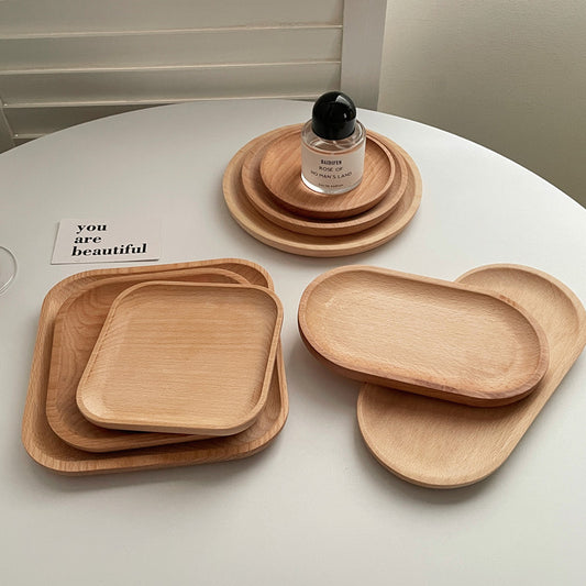 Wooden Serving Tray / Coaster Set — Round, Oval & Square Wood Trays
