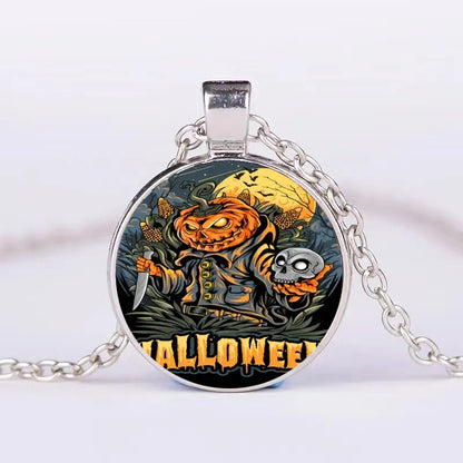 Halloween Round Pumpkin Ghost Bat Necklace