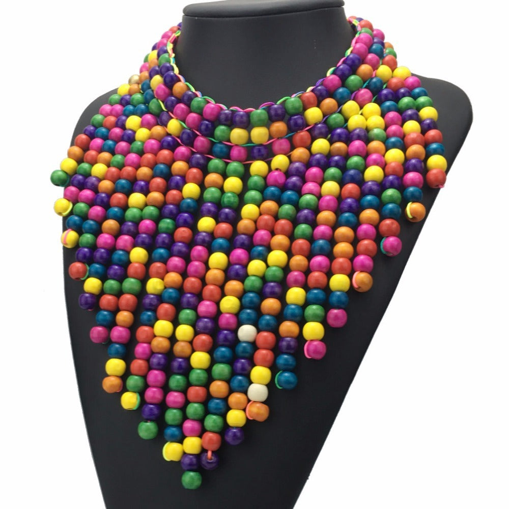Bohemian Multi-layer Color Wooden Bead Necklace
