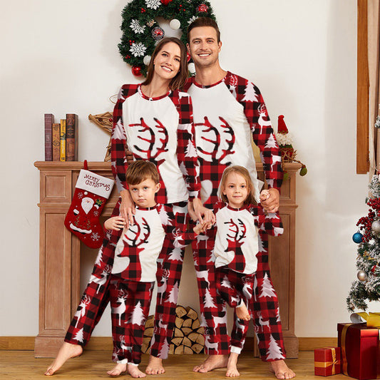 European And American Christmas Deer Head Print Parent-child Home Service Suit