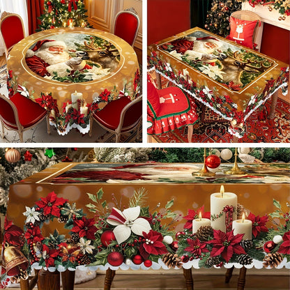 Christmas Theme Round Tablecloth With Santa Claus Table Flag