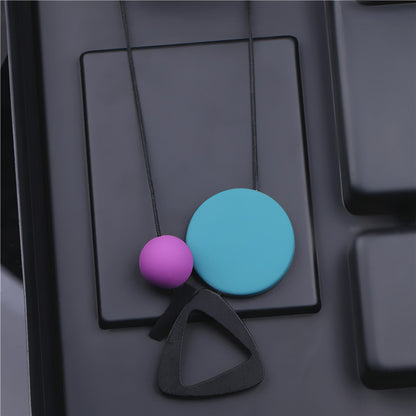 Large Wooden Beads Geometric Pendant Colorful Necklaces