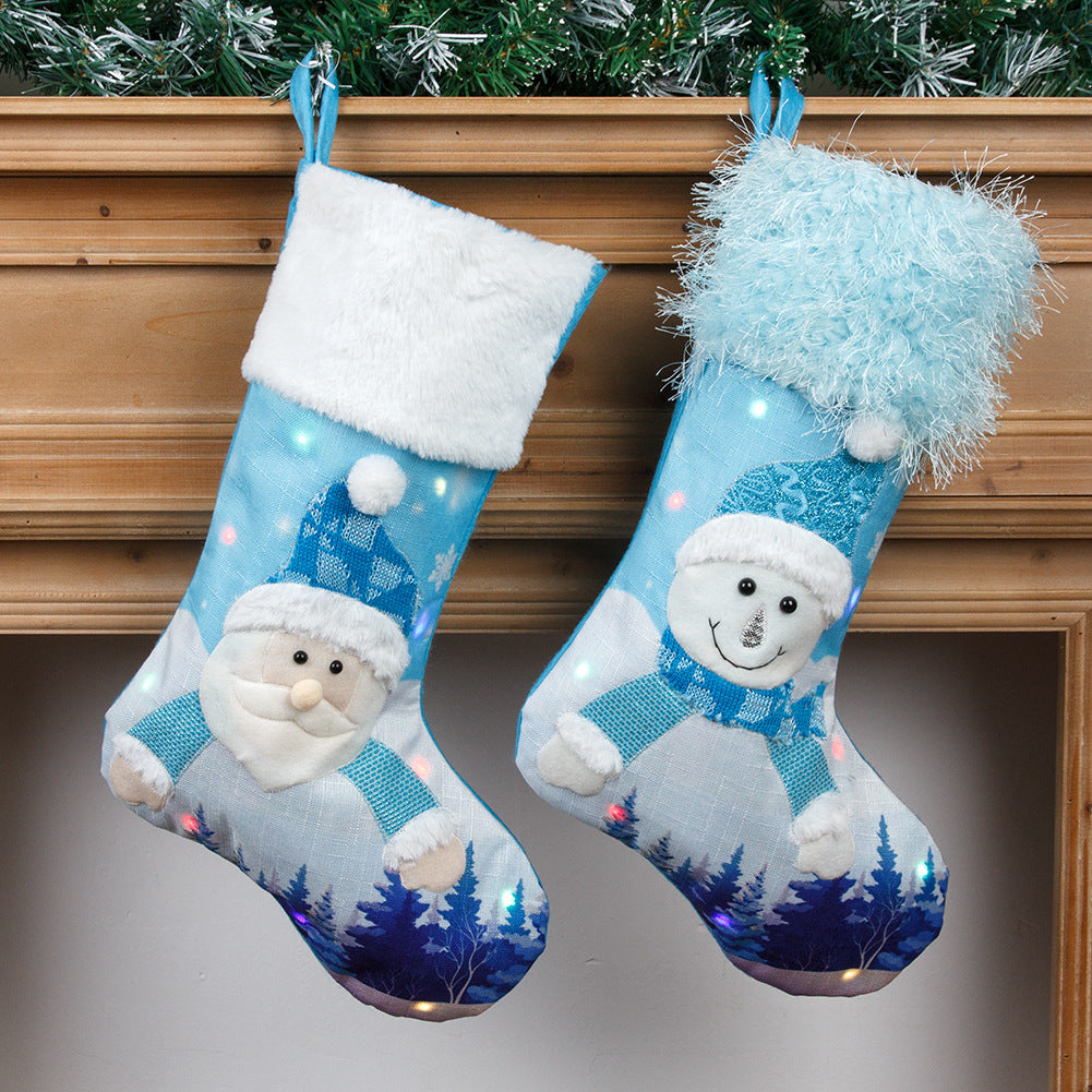 Glowing Large Christmas Socks Gift Candy Bag With Lights