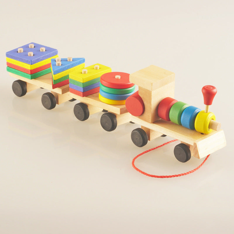 Wooden Train Three-section Tractor Toy Children's Intelligence Puzzle Toys