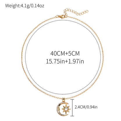 Fashion Moon Star Zircon Pendant Necklace