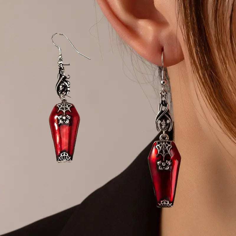 Halloween Style Red Bat Spider Retro Earrings