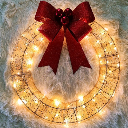 Luminous LED Warm Light Metal Luminous Wreath With Big Bowknot