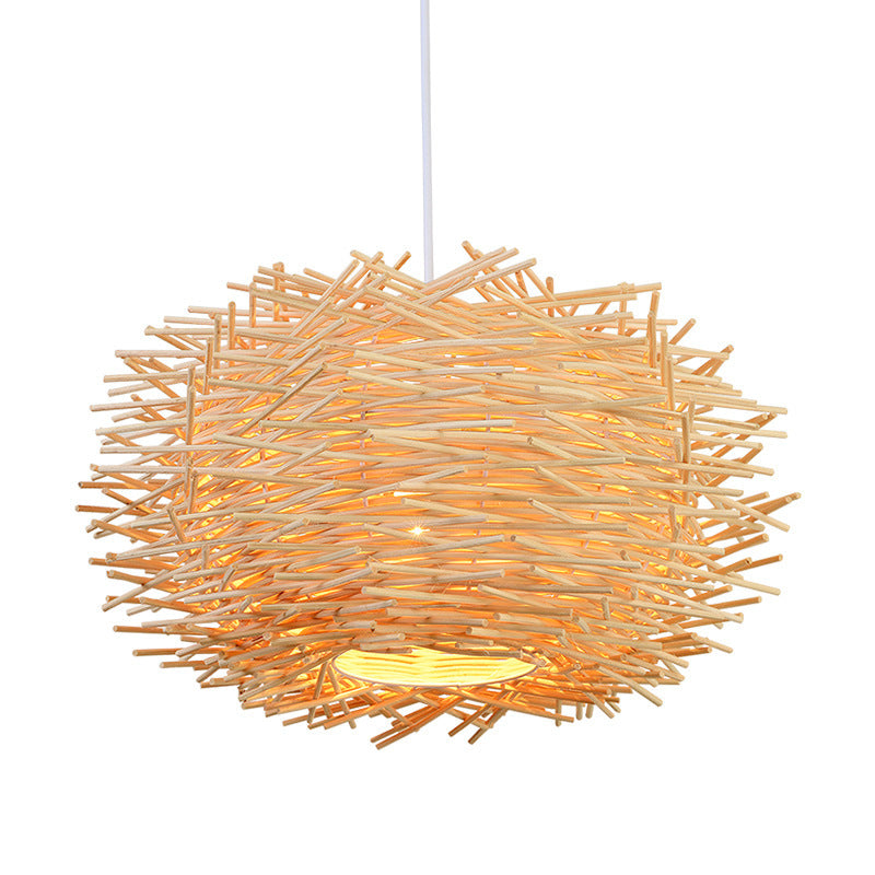 Pastoral Bamboo Woven Straw Hat Bird Cage Chandelier