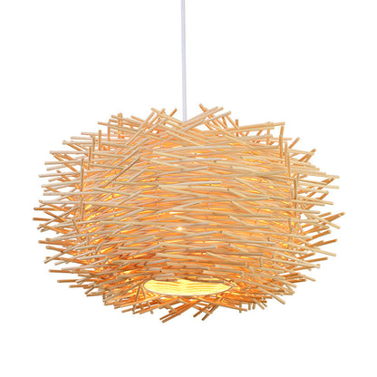 Pastoral Bamboo Woven Straw Hat Bird Cage Chandelier