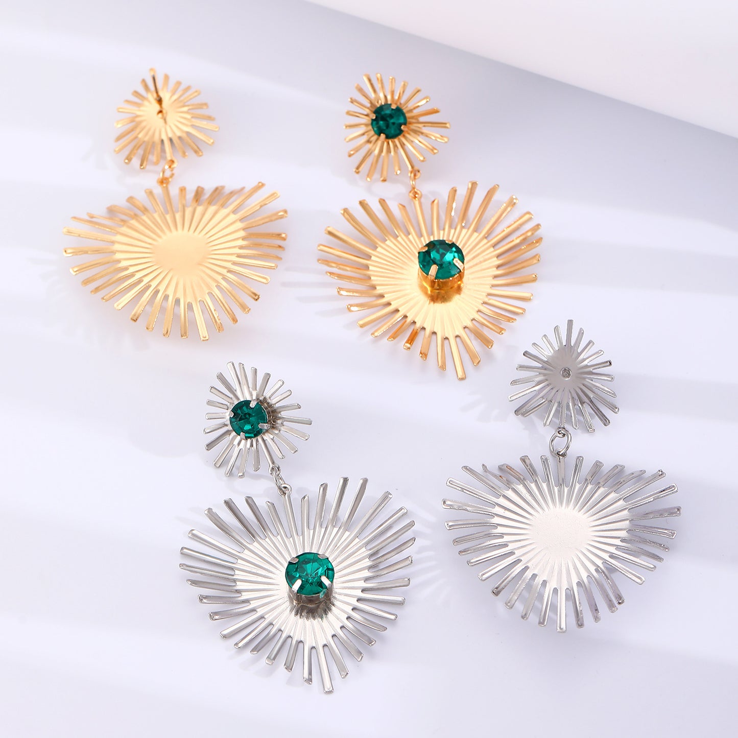 Bohemian Sunflower Heart-shaped Earrings With Rhinestone