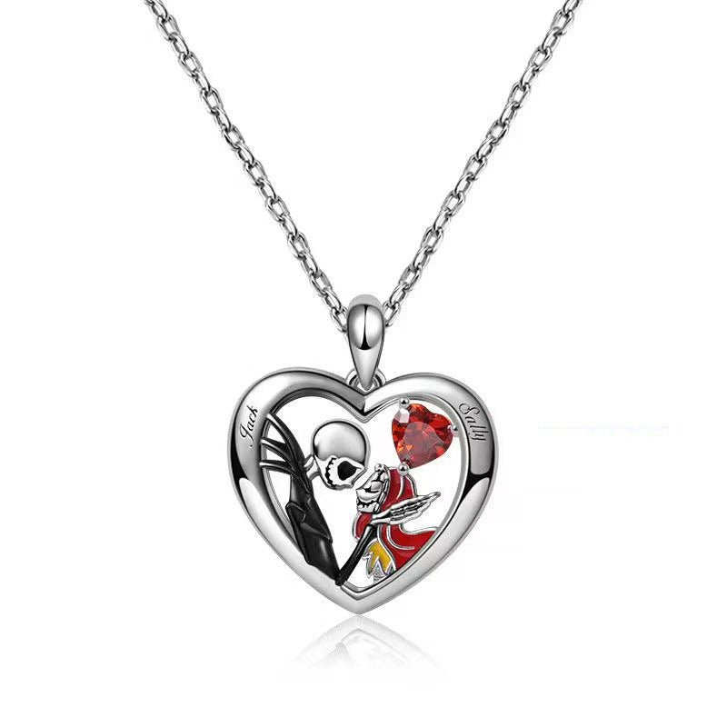 Halloween Heart-shaped Skull Necklace With Rhinestones