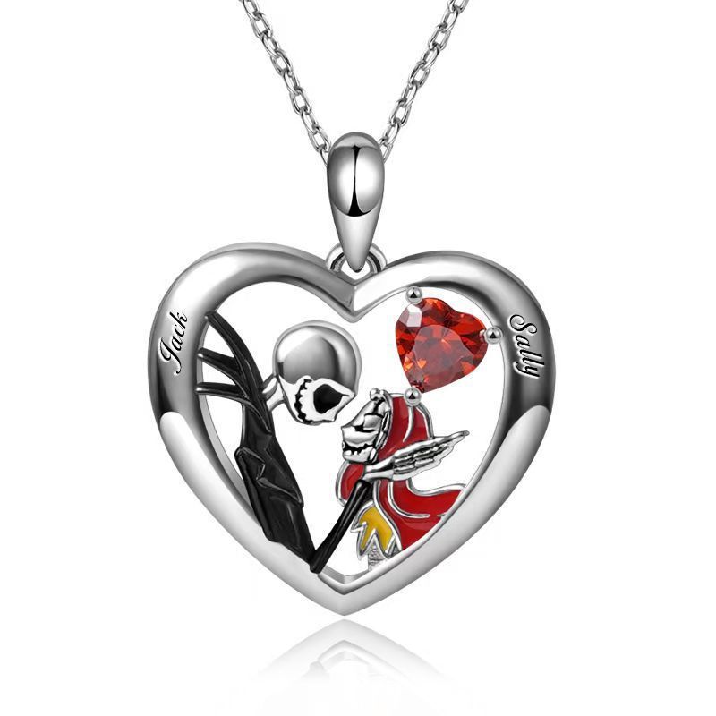 Halloween Heart-shaped Skull Necklace With Rhinestones