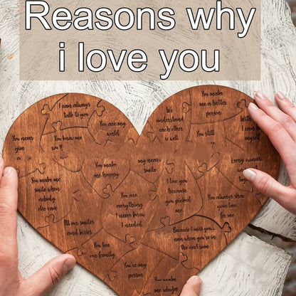 Reasons Why I Love You Wooden Heart Puzzle Romantic Jigsaw Puzzle