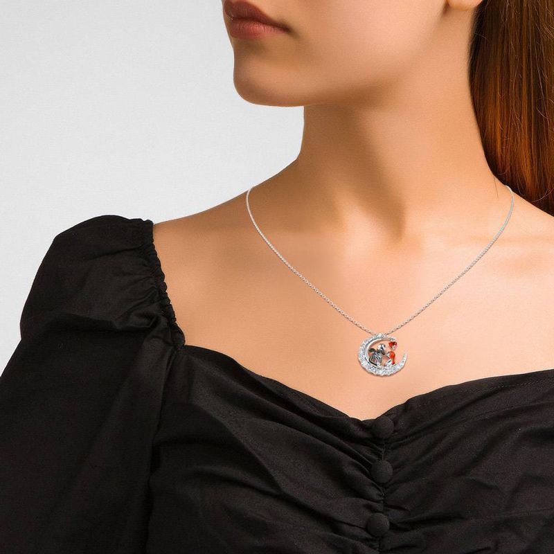 Halloween Moon-shaped Skull Necklace With Rhinestones Couple Love