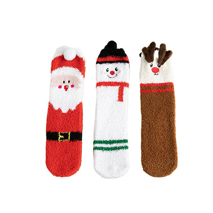 No-shedding Cute Elk Elk Santa Claus Snowman Fleece Socks