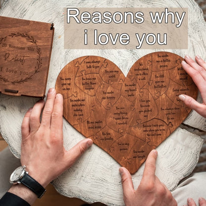 Reasons Why I Love You Wooden Heart Puzzle Romantic Jigsaw Puzzle