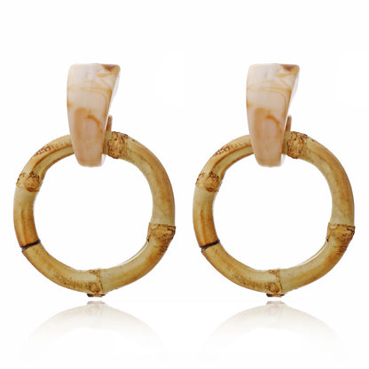 Wooden Rattan Geometric Multilayer Earrings