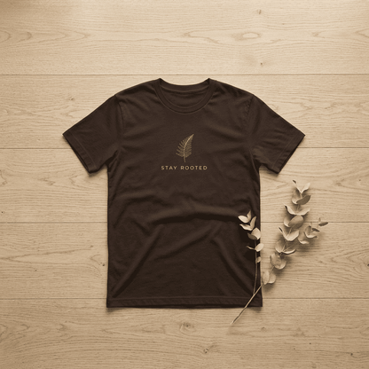 Stay Rooted Organic T-Shirt — Minimal Leaf Graphic, Natural Lifestyle Tee