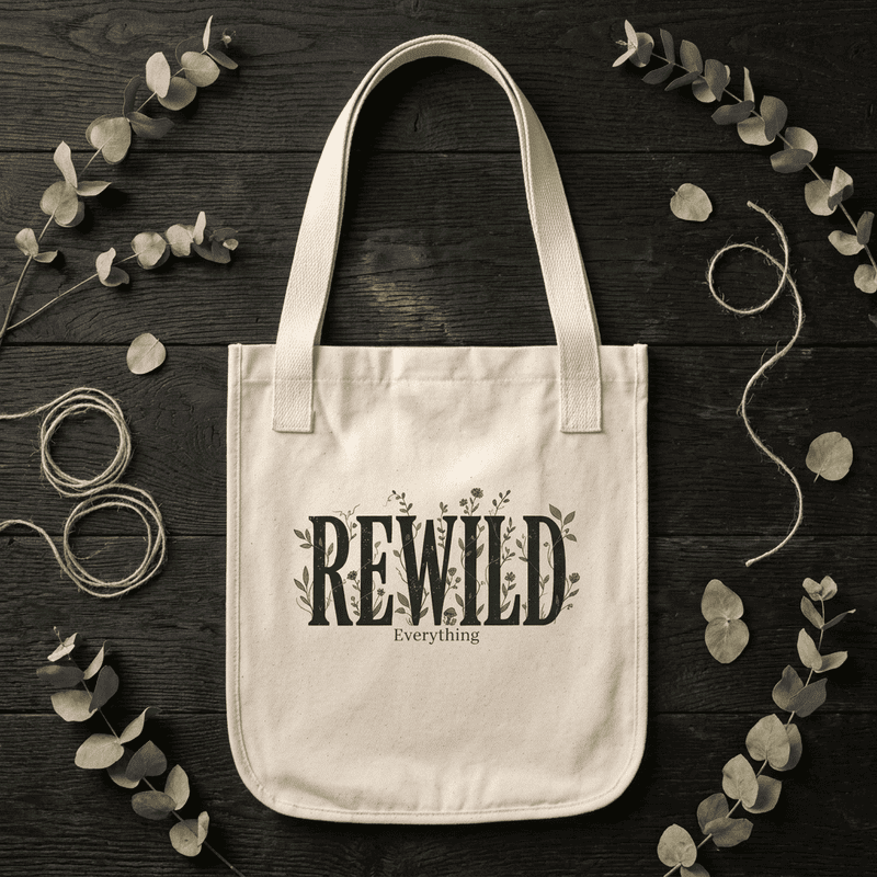 Rewild Everything Organic Canvas Tote — Eco-Friendly Plant Lover Bag