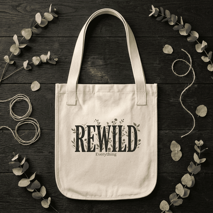 Rewild Everything Organic Canvas Tote — Eco-Friendly Plant Lover Bag
