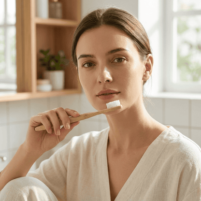 Single Natural Bamboo Toothbrush Plate Set