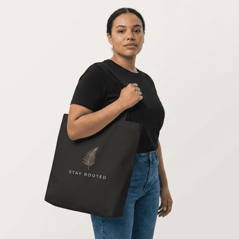 Stay Rooted Tote Bag — Minimal Fern Design Cotton Grocery & Market Bag