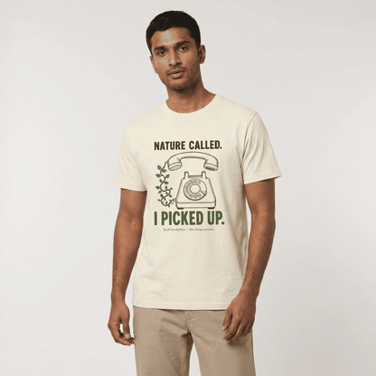 Nature Called T‑Shirt — “I Picked Up” Vintage Phone Eco Graphic Tee
