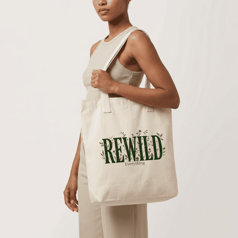 Rewild Everything Organic Canvas Tote — Eco-Friendly Plant Lover Bag